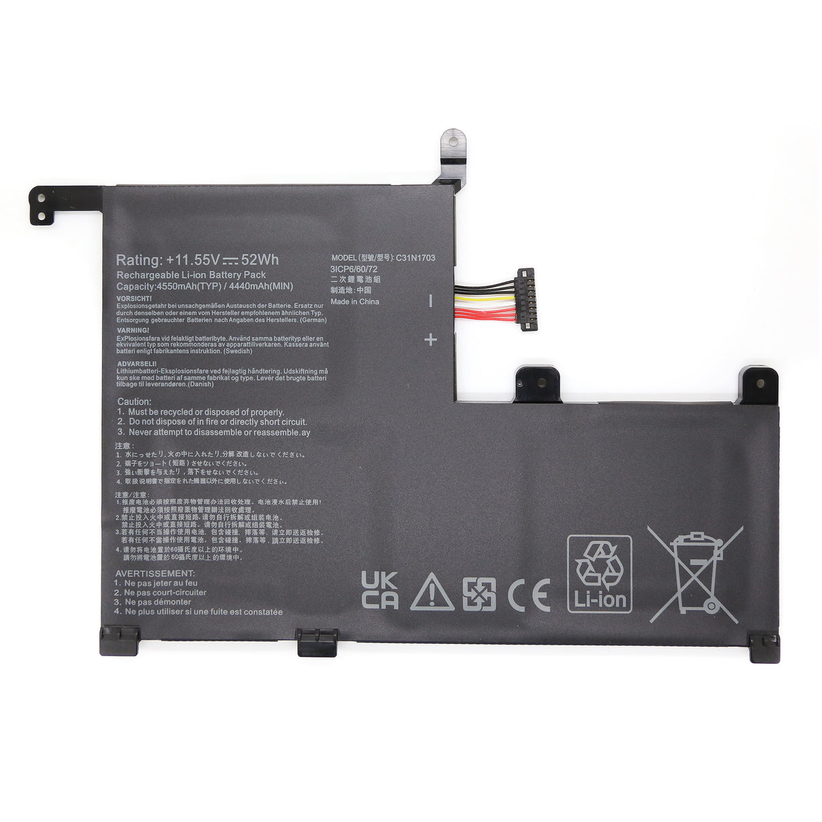 BATTERIE POUR PC PORTABLE ASUS ZENBOOK FLIP UX561UA / UX561UN / Q505UA / Q525UA - C31N1703 - 11.55V 52Wh-1