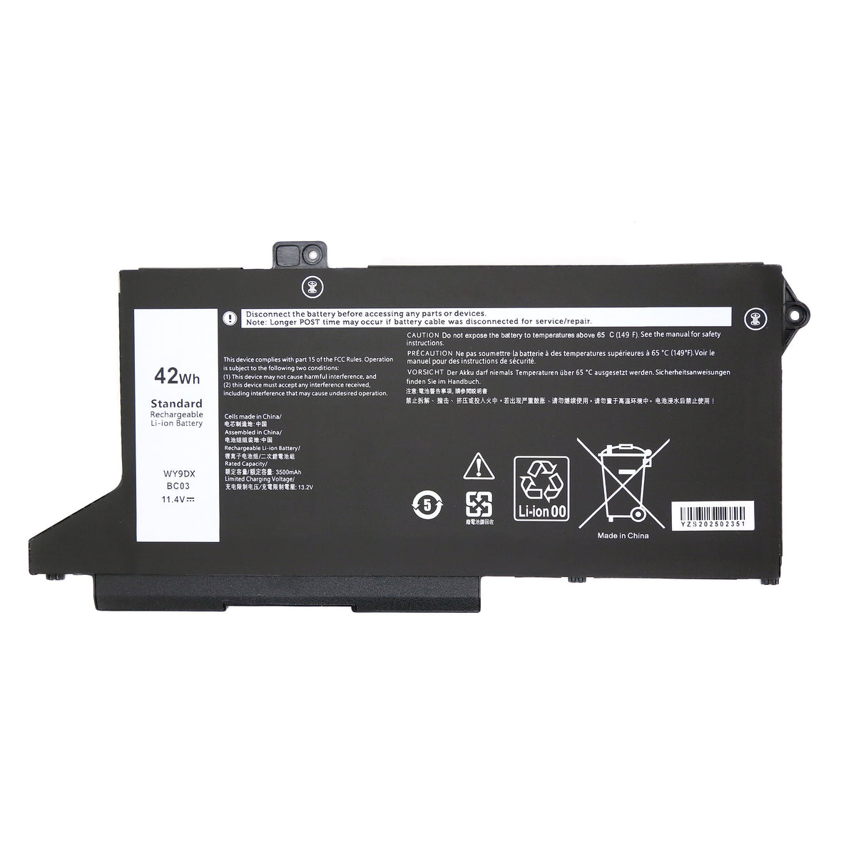 BATTERIE POUR PC PORTABLE DELL LATITUDE 5520 / 5420 - 005R42 / 0WK3F1 / WY9DX - 11.4V 3500mAh