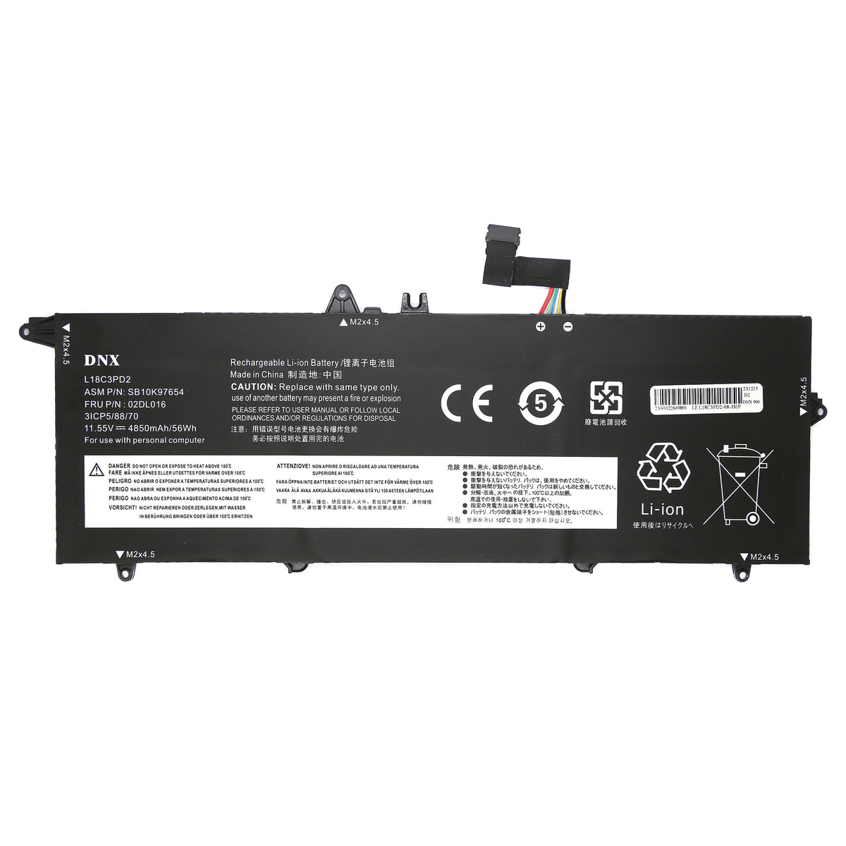 BATTERIE POUR PC PORTABLE LENOVO THINKPAD T14S / T490S / T495S - L18M3PD2 / L18C3PD2 - 11.55V 4850mAh