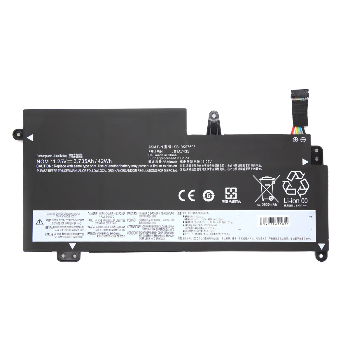 BATTERIE POUR PC PORTABLE LENOVO THINKPAD 13 CHROMEBOOK SERIES - 01AV435 - 11.25V 3735mAh-1