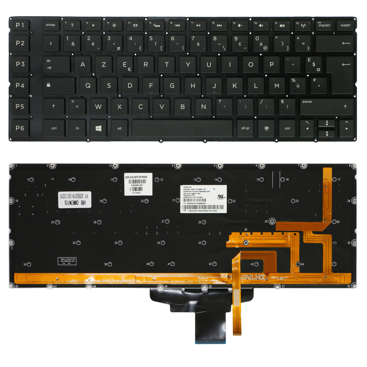 CLAVIER FRANÇAIS AZERTY POUR PC PORTABLE HP OMEN 15-5000 - 9Z.NBWBW.00F / NSK-CV0BW-1