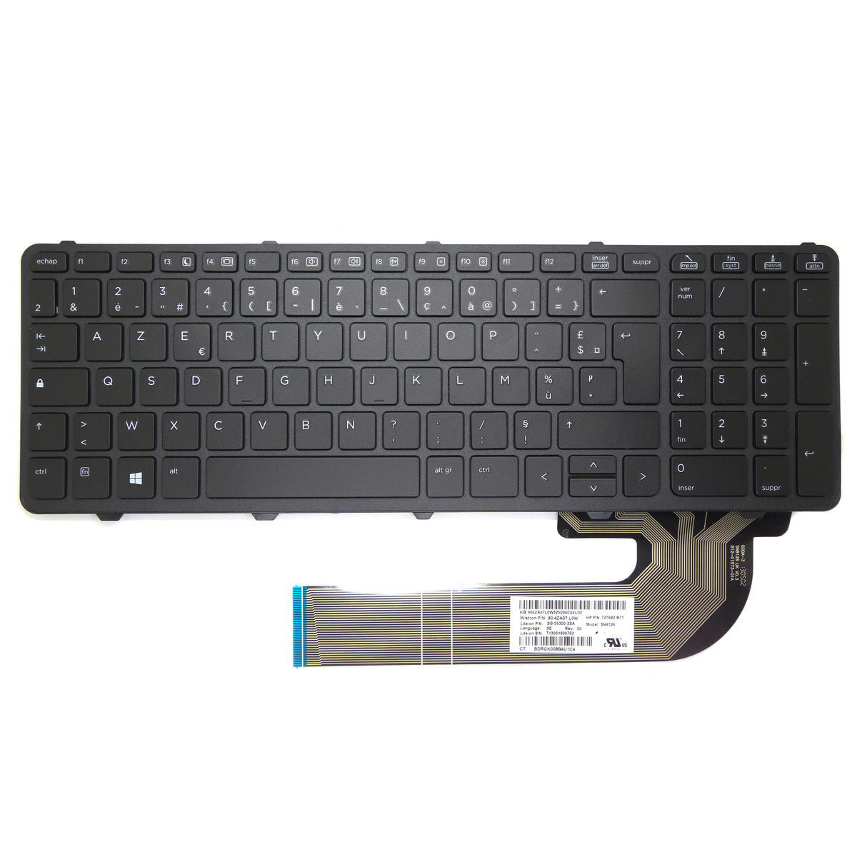 CLAVIER FRANÇAIS AZERTY POUR PC PORTABLE HP PROBOOK 650 G1 / 655 G1 - 727682-B71 / 90.4ZA07.L0W / SN8126 / SG-59300-2SA