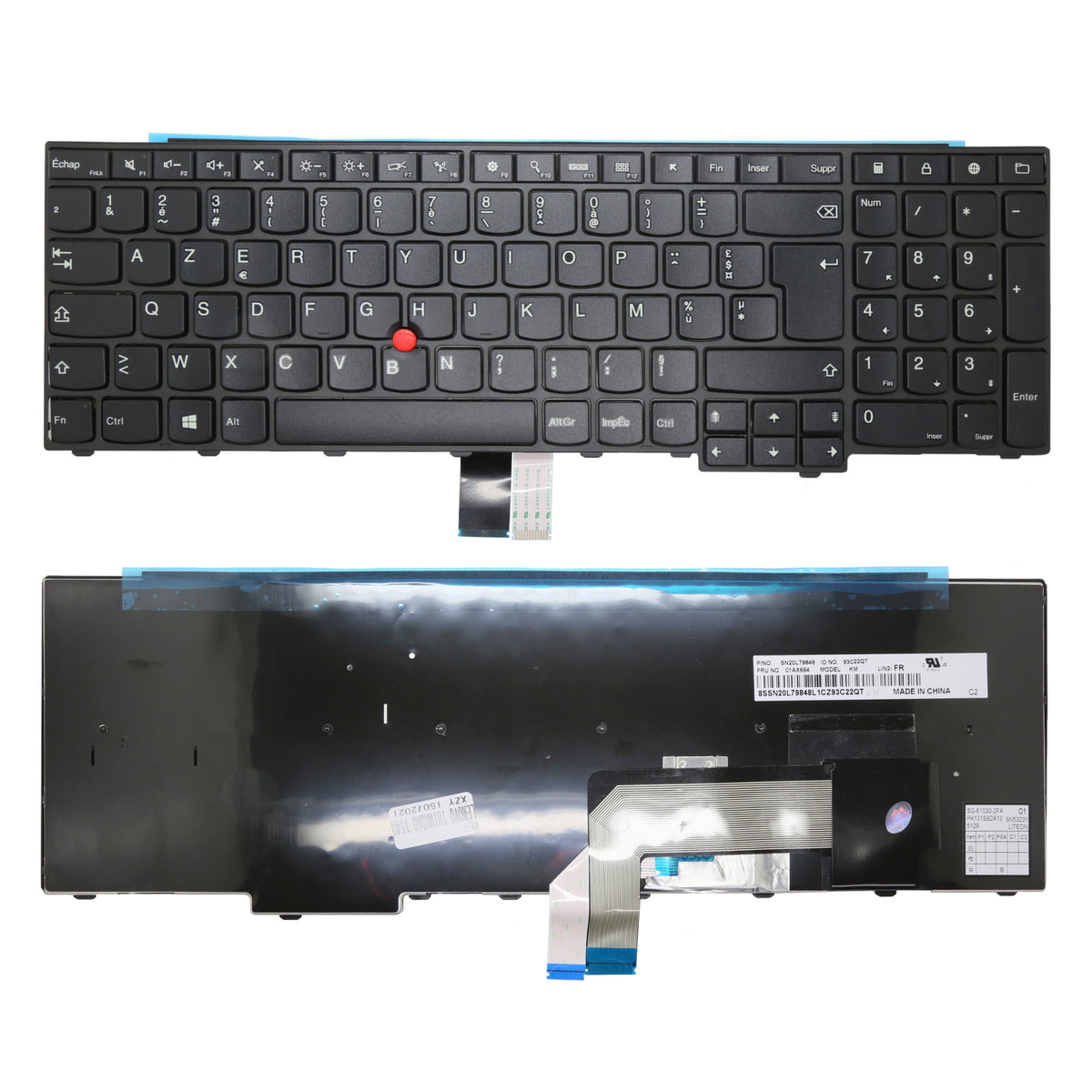 CLAVIER FRANÇAIS AZERTY POUR PC PORTABLE LENOVO THINKPAD T540 / T540P / T550 / T560 / P50S - 93C6225 / 01AX651-1