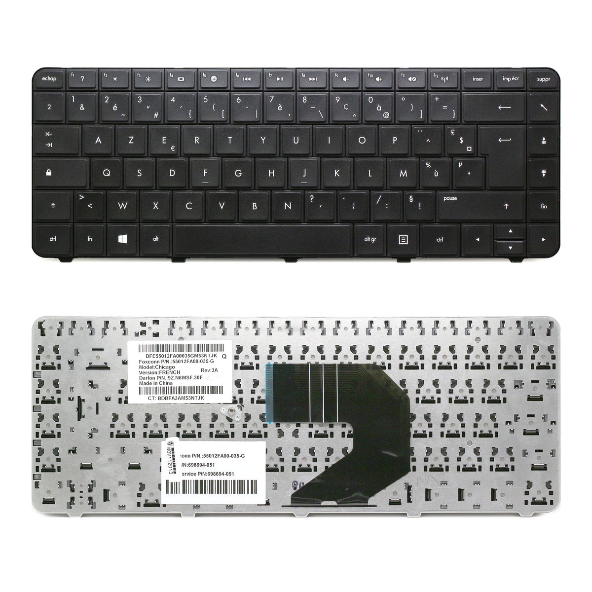 CLAVIER FRANÇAIS AZERTY POUR PC PORTABLE HP PAVILION G6-1000 / COMPAQ PRESARIO CQ57 / CQ58 - 697530-051 / V121026AK2