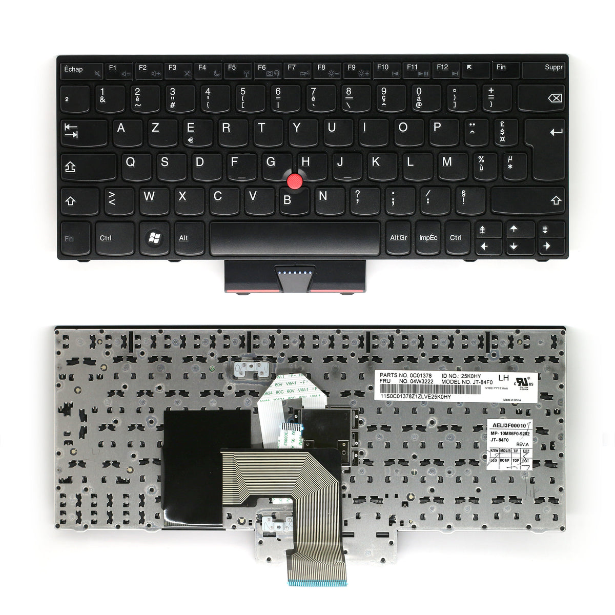 CLAVIER FRANÇAIS AZERTY POUR PC PORTABLE LENOVO THINKPAD EDGE E220 / E220S / E120 / E125 / X121E / X131 / X131E 0C01378 / 04W3222