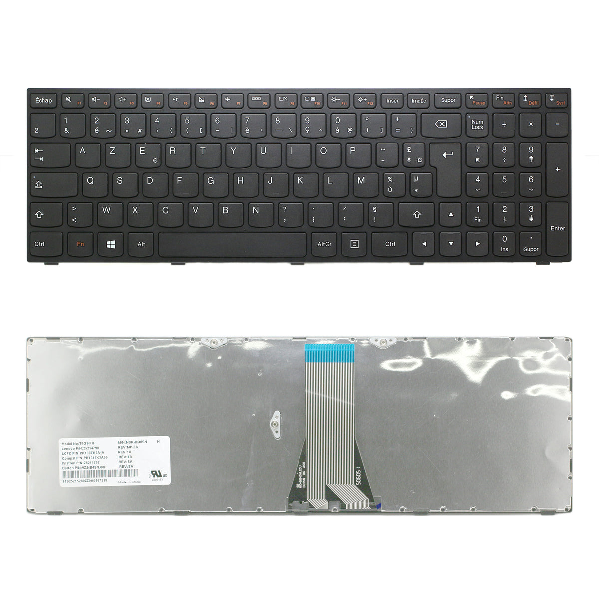 CLAVIER FRANÇAIS AZERTY POUR PC PORTABLE LENOVO G50-30 / G50-45 / G50-70 / G50-70M / G50-80 - 25214798 / 9Z.NB4SN.00F / OK130TH2A19 / PK1314K2A00 / NSK-BQ0SN