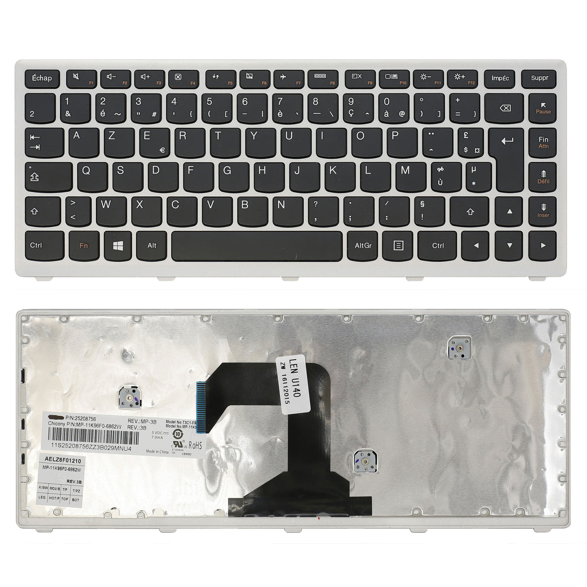 CLAVIER FRANÇAIS AZERTY POUR PC PORTABLE LENOVO IDEAPAD U410 - 25203617 / MP-11K96CU / AELZ8K00210