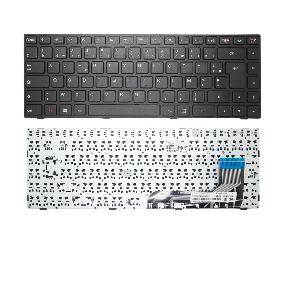 CLAVIER FRANÇAIS AZERTY POUR PC PORTABLE LENOVO IDEAPAD 100-14IBY 80MH - PK131EQ1A18 / 5N20H47028 / 9Z.NCMSN.00F