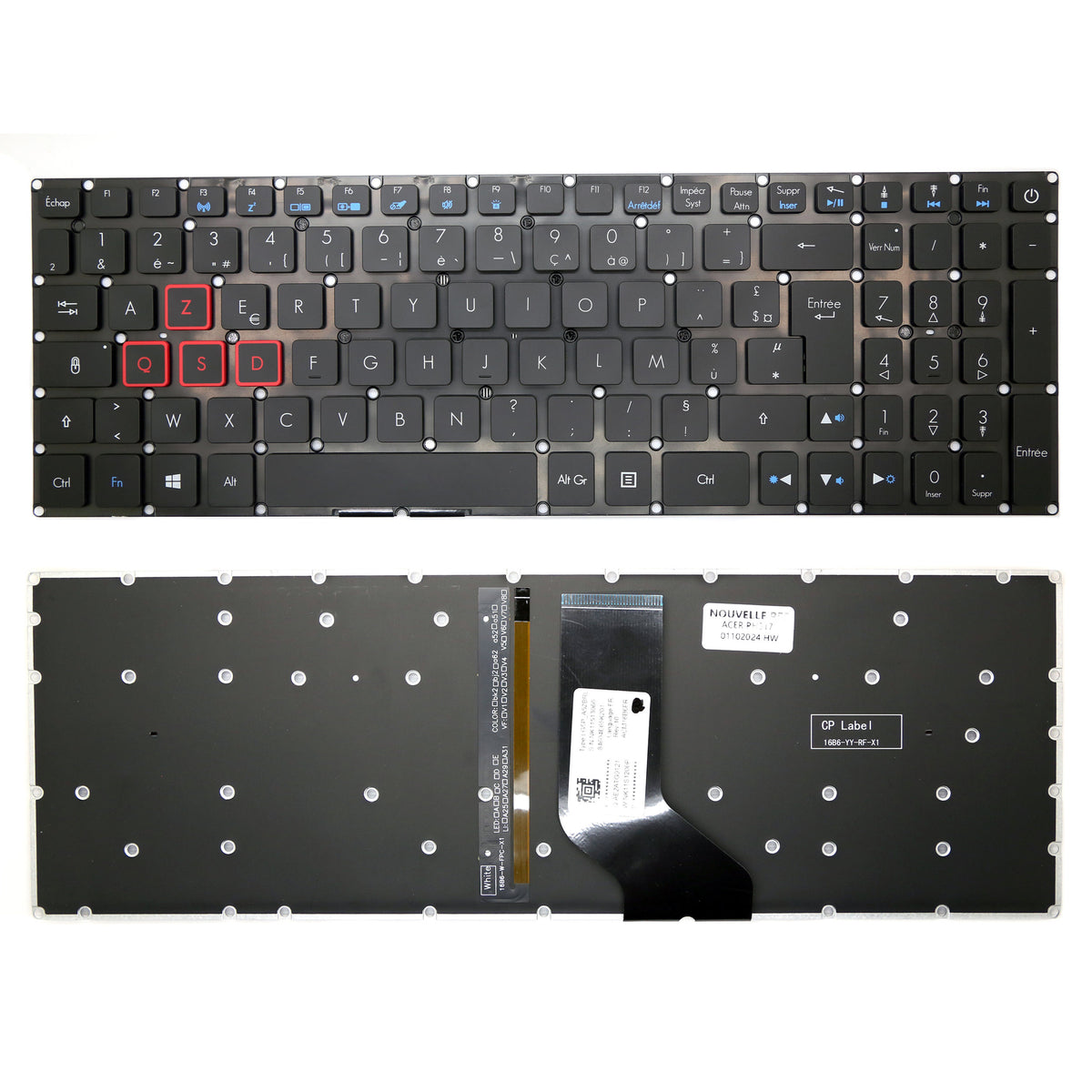 CLAVIER FRANÇAIS AZERTY POUR PC PORTABLE ACER PREDATOR HELIOS 300 PH315-51 / PH317-51 / PH317-52 / G3-571 / G3-572 SERIES - NK11513066 + rétro