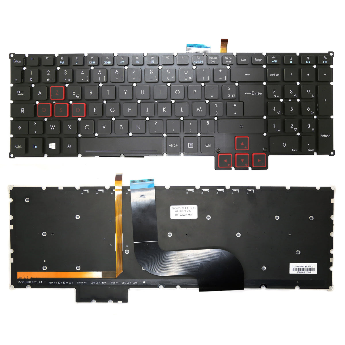 CLAVIER FRANÇAIS AZERTY POUR PC PORTABLE ACER PREDATOR HELIOS G9-791 / G9-792 / G9-793 SERIES - NKI151302E / ACM15C86F0 / 0KN0-EX2FR12 + rétro