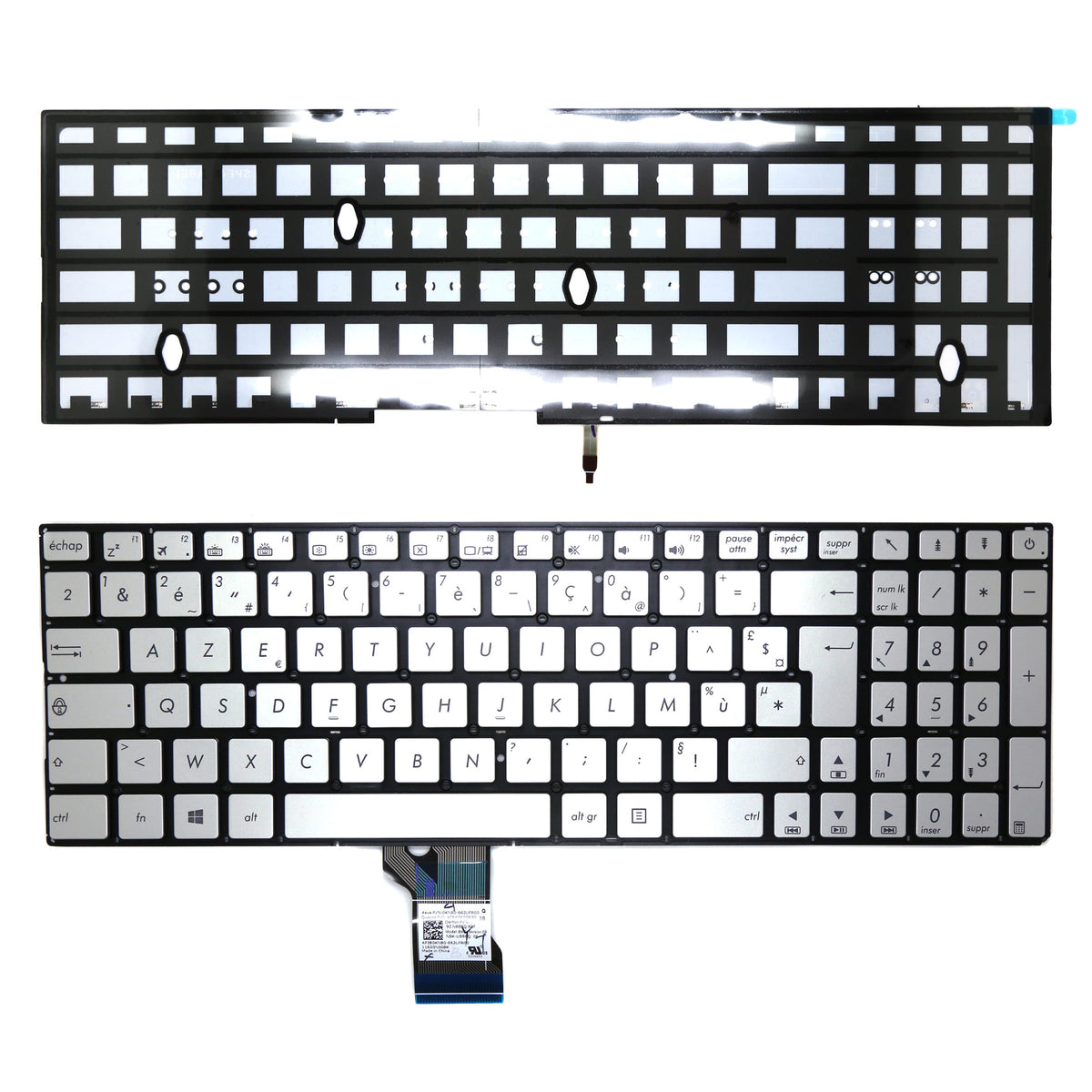 CLAVIER FRANÇAIS AZERTY POUR PC PORTABLE ASUS ZenBook Pro UX501 / UX501J / UX501JW / UX501VW - ARGENT + rétro-1