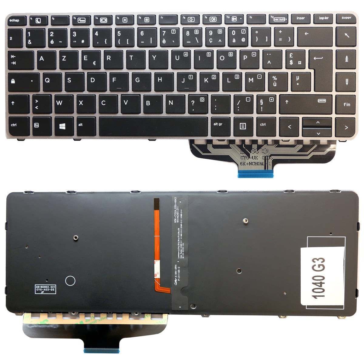 CLAVIER FRANÇAIS AZERTY POUR PC PORTABLE HP ELITEBOOK FOLIO 1040 G3 - 818252-051 / 844423-051 - rétro