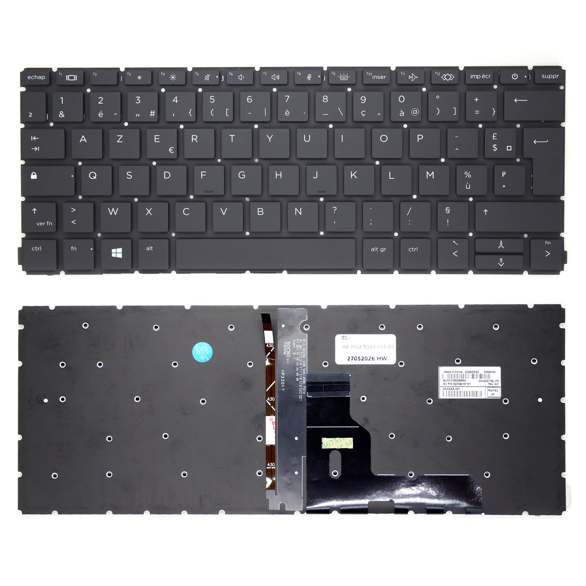 CLAVIER FRANÇAIS AZERTY POUR PC PORTABLE HP Pro x360 435 G9 / 435 G10 - 812-02266-00B / SN6196BL / 6037B0167101 + rétro