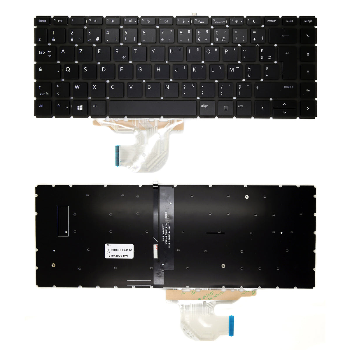 CLAVIER FRANÇAIS AZERTY POUR PC PORTABLE HP PROBOOK 440 G6 / 440 G7 / 445 G6 / 445 G7 / 445R G6 / 445R G7 + rétro