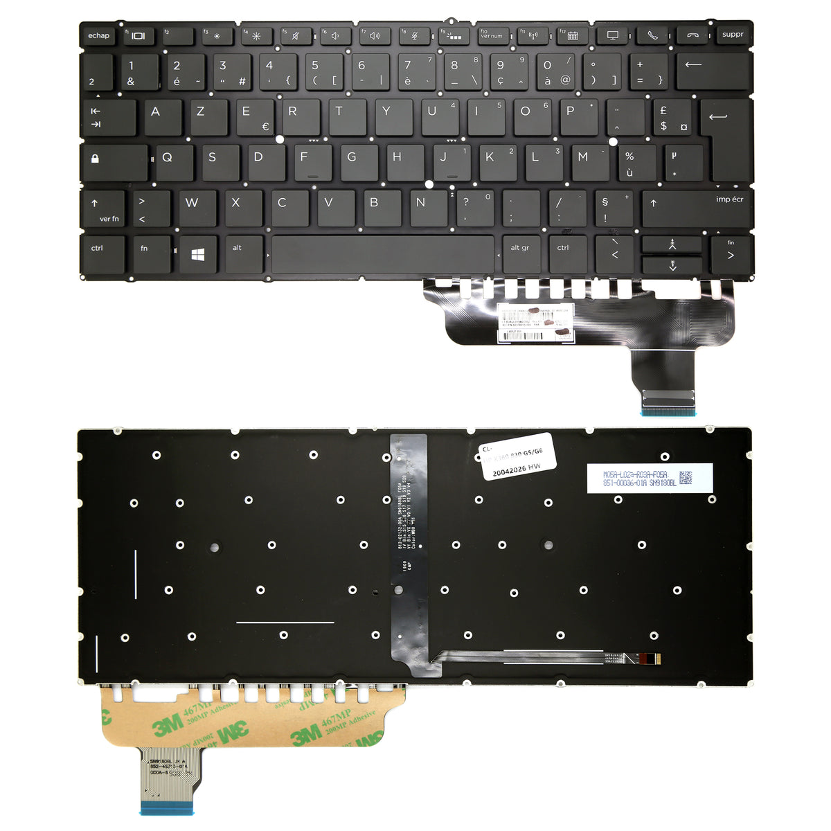 CLAVIER FRANÇAIS AZERTY POUR PC PORTABLE HP EliteBook X360 830 G5 / 830 G6 + rétro