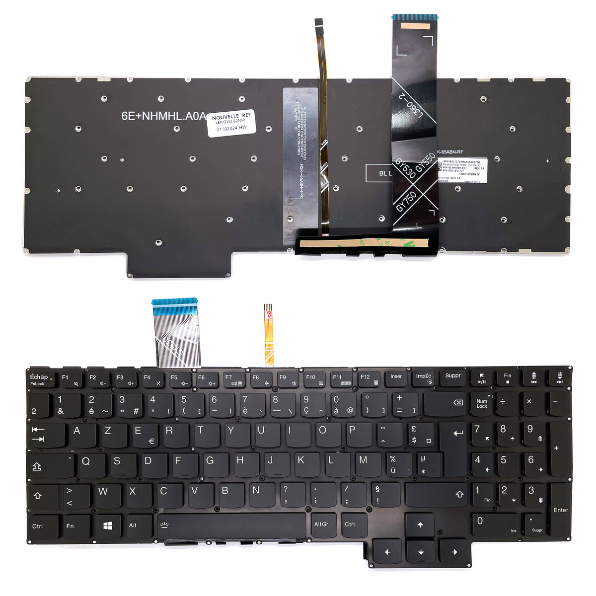 CLAVIER FRANÇAIS AZERTY POUR PC PORTABLE LENOVO LEGION 5 15ACH6A 82NW / 15ACH6H 82JU - PO5CYXBG / 9Z.NHMBN.E01 / NSK-65BBN / SN21B43727
