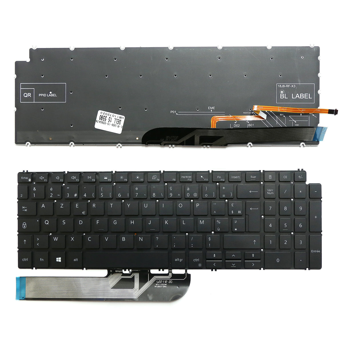 CLAVIER FRANÇAIS AZERTY POUR PC PORTABLE DELL INSPIRON 15 7590 / 5584 / 5590 / 5593 / 5594 / 5598 + rétro