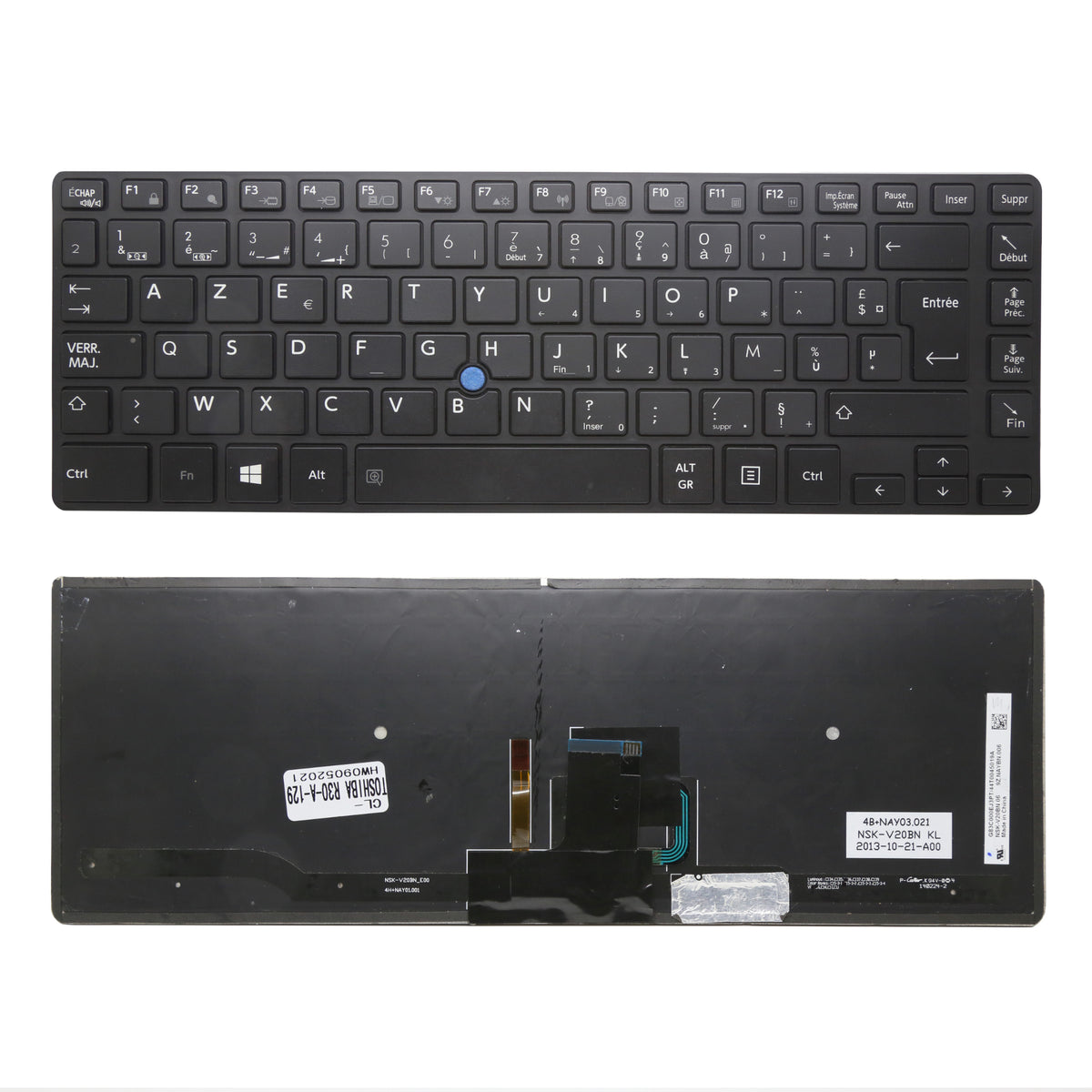 CLAVIER FRANÇAIS AZERTY POUR PC PORTABLE TOSHIBA PORTEGE R30-A - NSK-V20BN / 4B+NAY03.021 + rétro