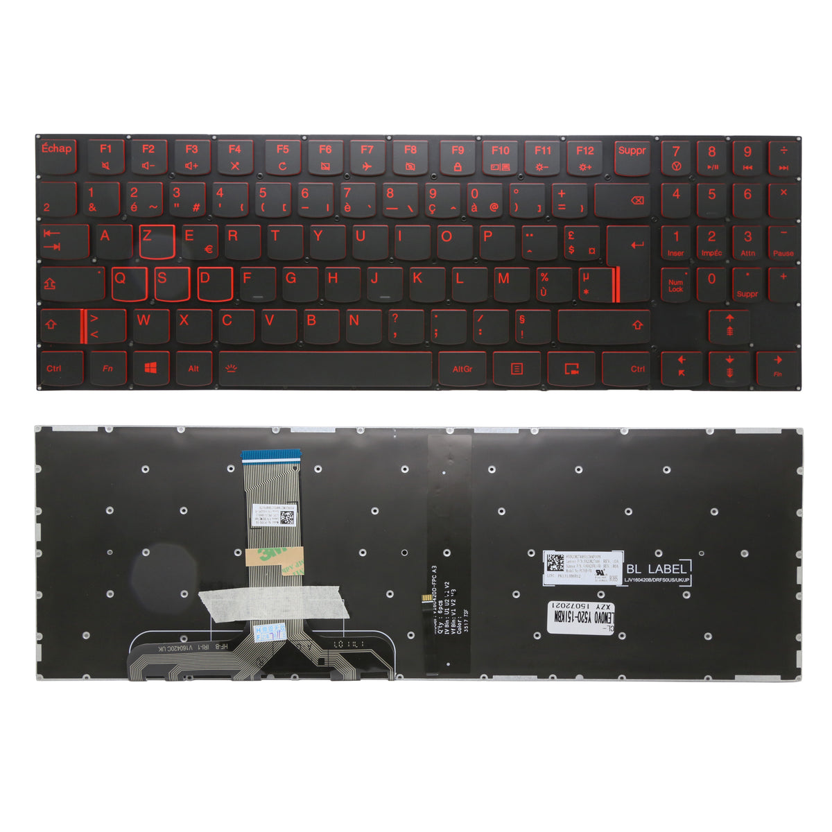 CLAVIER FRANÇAIS AZERTY POUR PC PORTABLE LENOVO LEGION Y520-15IKB / Y520-15IKBA / Y520-15IKBM / Y520-15IKBN + rétro