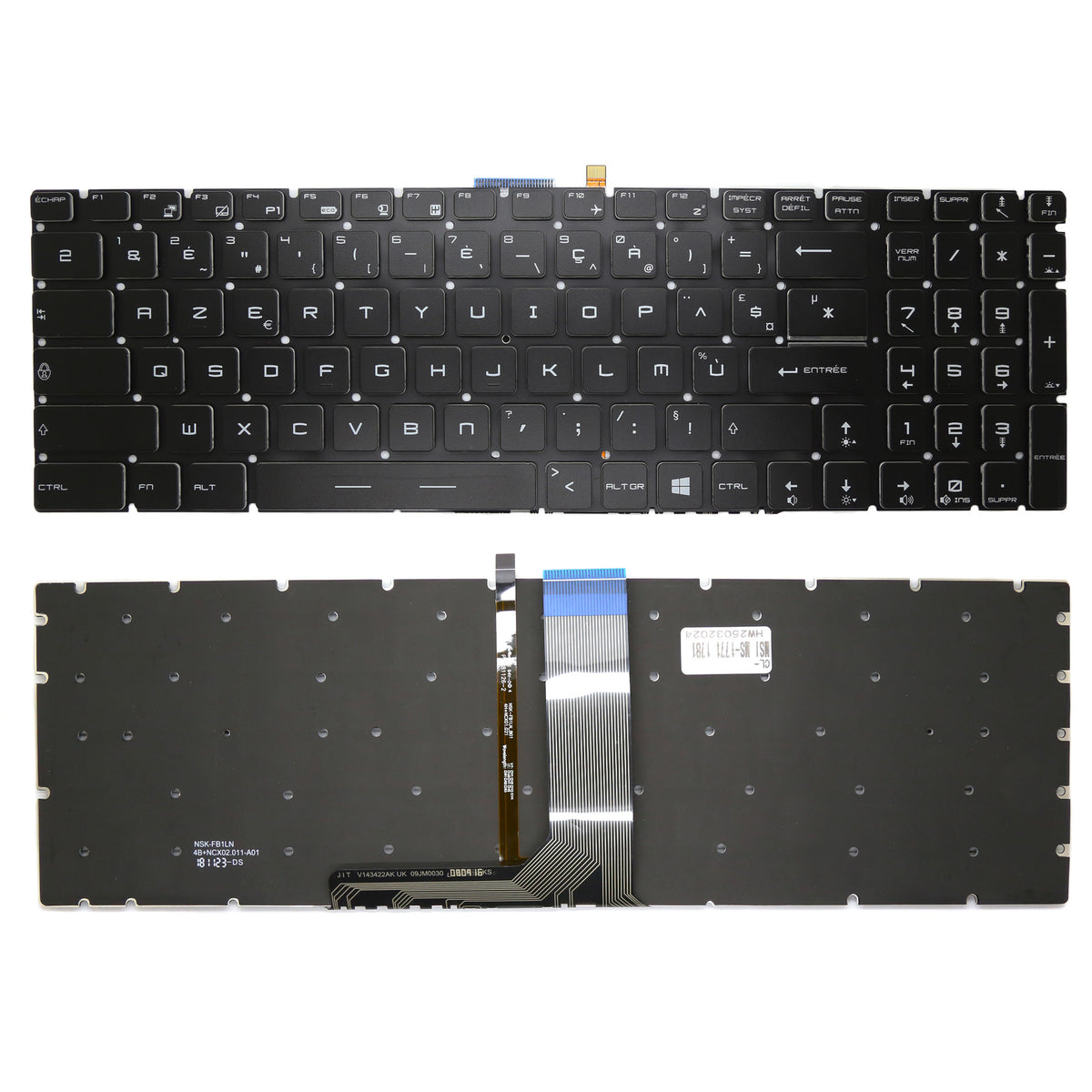 CLAVIER FRANÇAIS AZERTY POUR PC PORTABLE MSI GE60 / GE62 / GE63 / GE65 / GE70 / GE72 - 9Z.NCXBN.10F / NSK-FB1BN-2