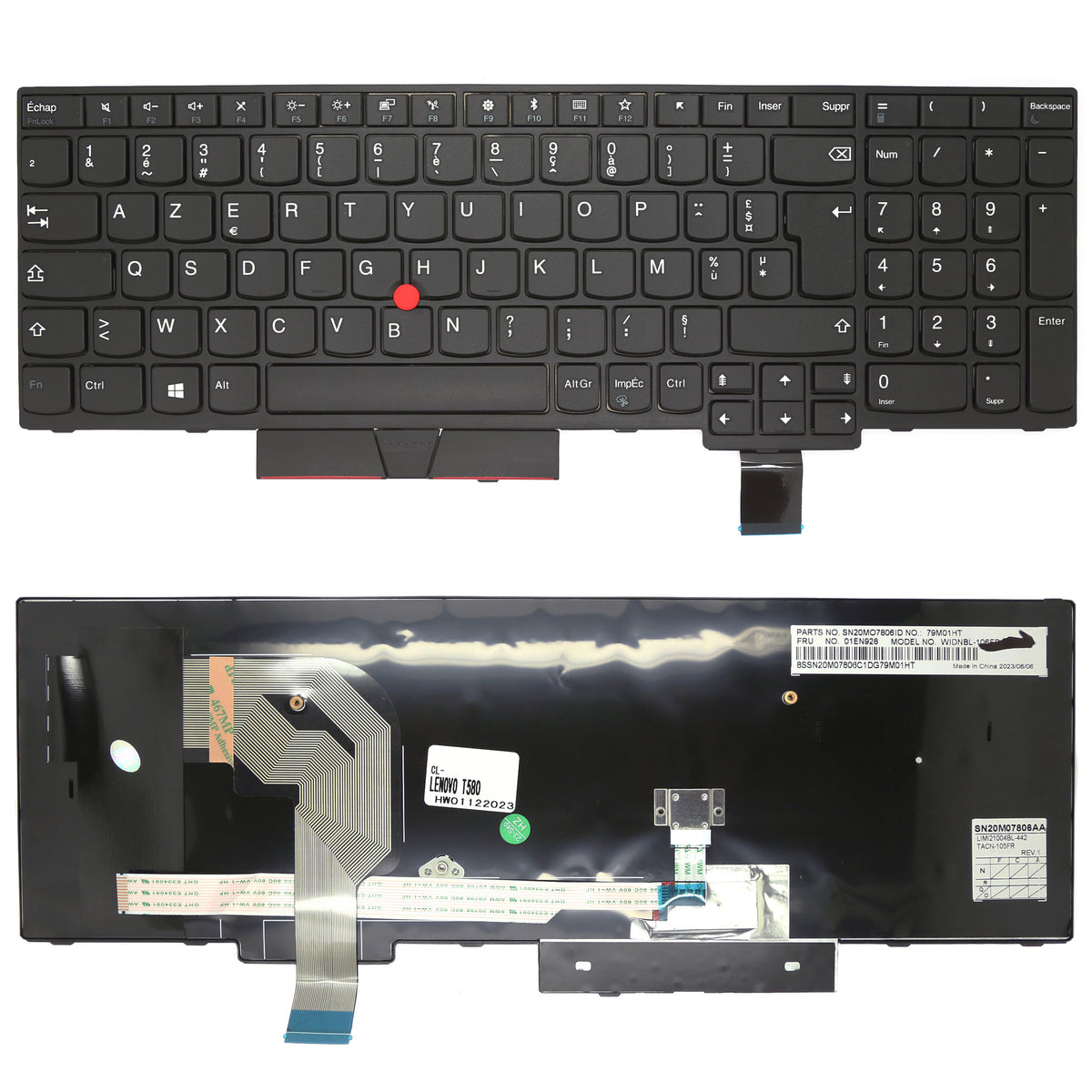 CLAVIER FRANÇAIS AZERTY POUR PC PORTABLE LENOVO THINKPAD T570 / T580 - 79M01HT / SN20MO7806ID-1