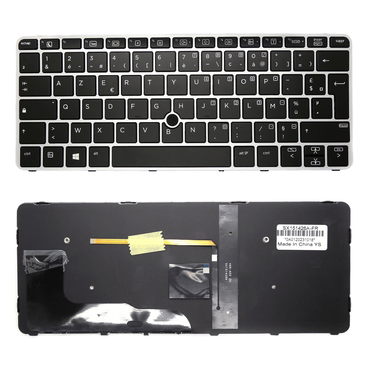 CLAVIER FRANÇAIS AZERTY POUR PC PORTABLE HP ELITEBOOK 725 G3 / 725 G4 / 820 G3 / 820 G4 + rétro + TRACKPOINT