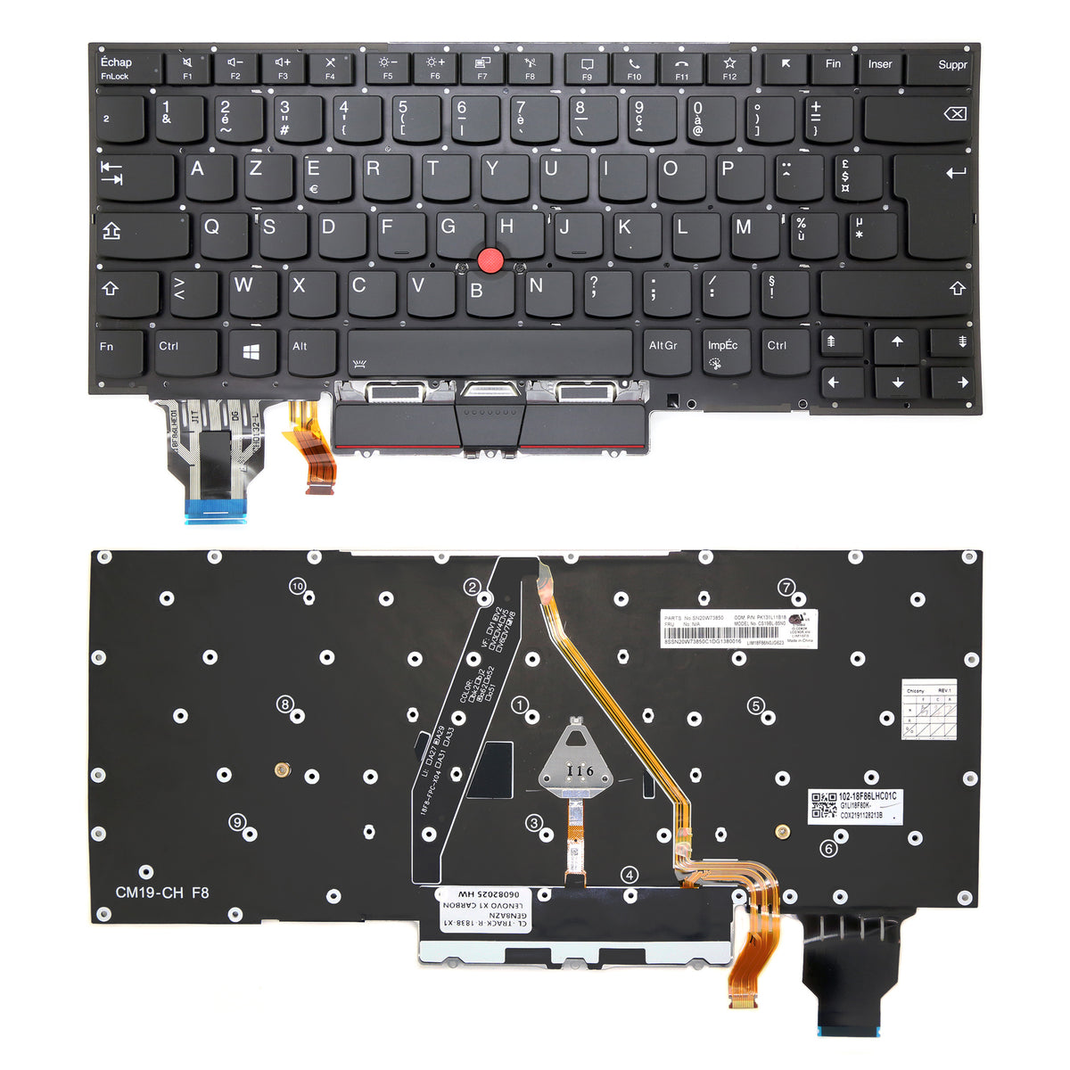 CLAVIER FRANÇAIS AZERTY POUR PC PORTABLE LENOVO THINKPAD X1 CARBON 8TH GEN 20U9 20UA - PK131L11B16 / CS19BL-85F0 / SN20W73843-1