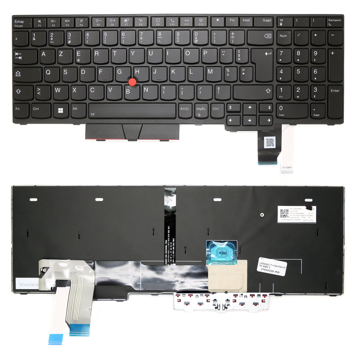 CLAVIER FRANÇAIS AZERTY POUR PC PORTABLE LENOVO THINKPAD P15V /T15P GEN1 / GEN2 / GEN3 + rétro
