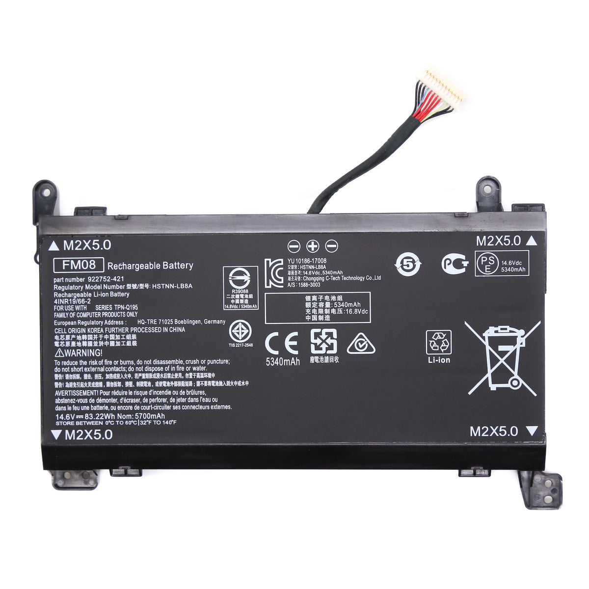 BATTERIE POUR PC PORTABLE HP Omen 17-AN - 922752-421 / 922753-421 / 922976-855 / 922977-855 / FM08 / FM0808 / FM08082-CL / FM08086 / FM08086-CL / FM08XL / HSTNN-LB8A / HSTNN-LB8B / TPN-Q195 - 14.6V 5700mAh-1